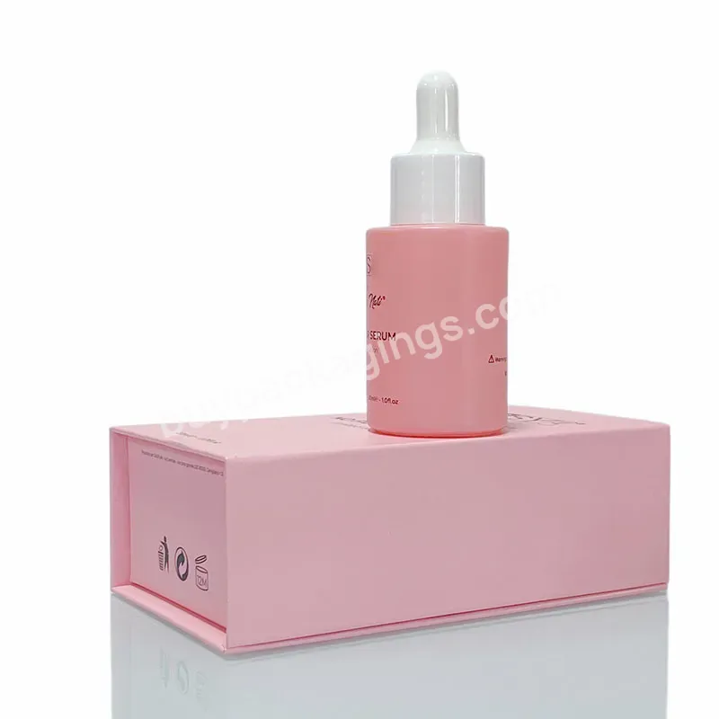 High Quality Frosted Cylinder Customized Essential Body Oil Lotion Cosmetic 1oz Matte Pink Glass Dropper Bottle 30ml With Box