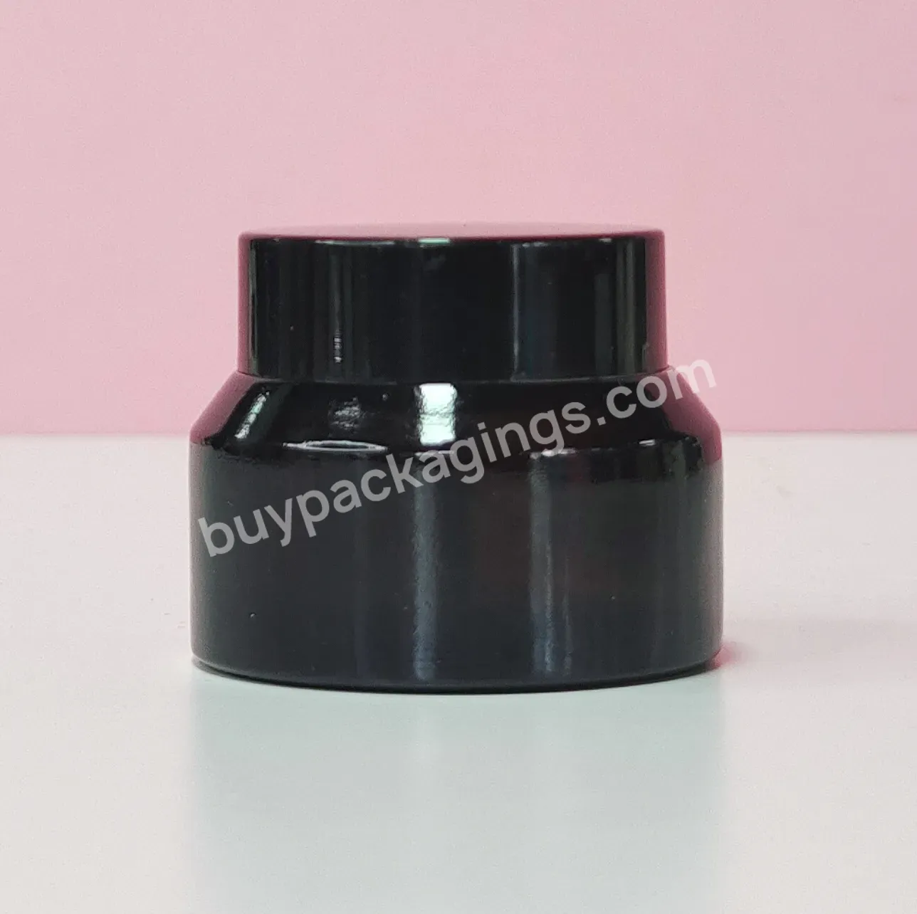 High Quality Glass Empty Round Cosmetic Container Gloss Black Cream Body Scrub Skincare With Screw Cap