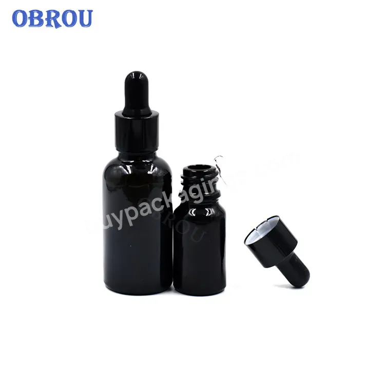 High Quality Glossy Black Glass Dropper Bottles 30ml 10ml 15ml 50ml Oil Drops Bottle With Screw Dropper Cap