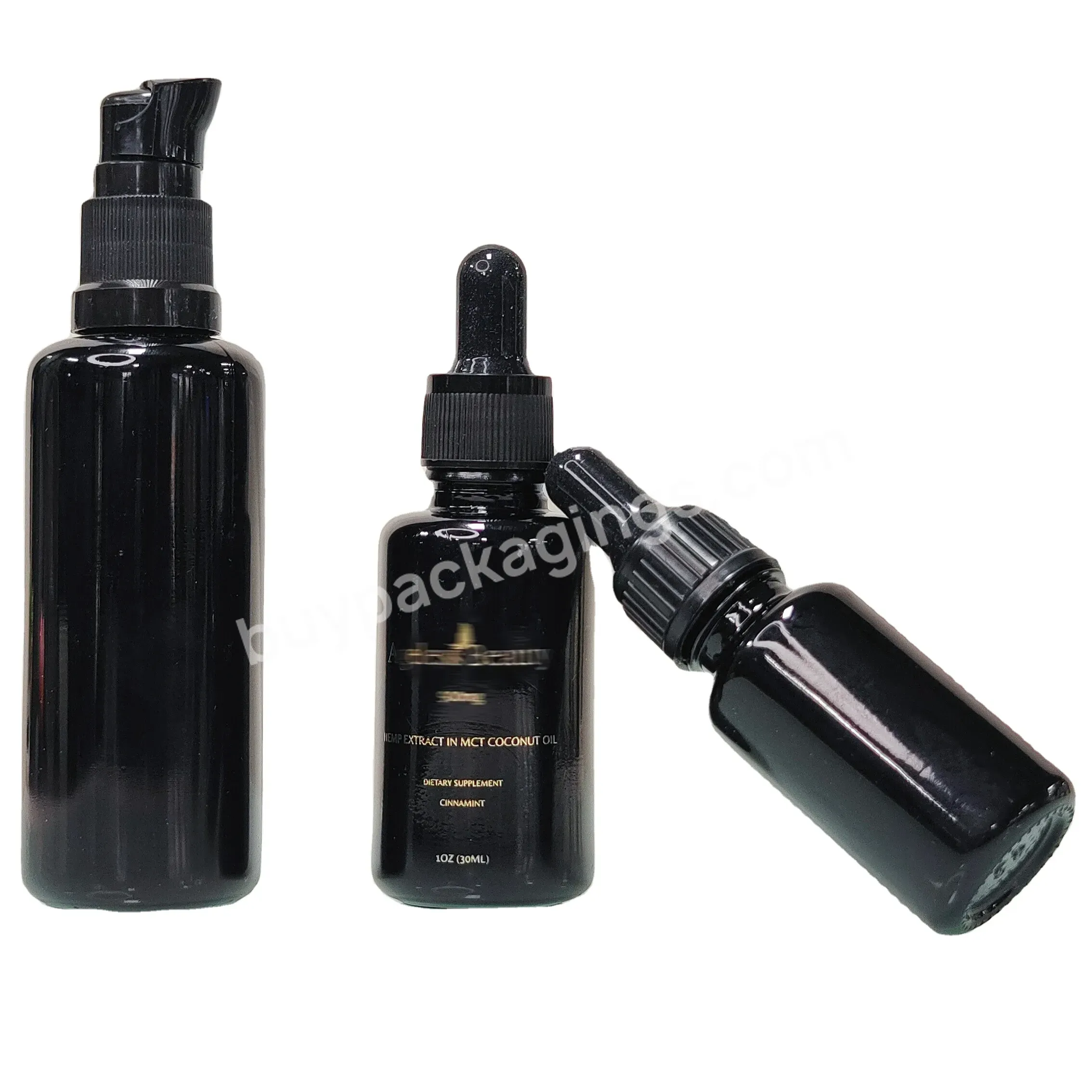 High Quality Hot Sale Black Uv Dark Violet Glass Cosmetic Oil Serum Bottle For Body Lotion Hair Oil