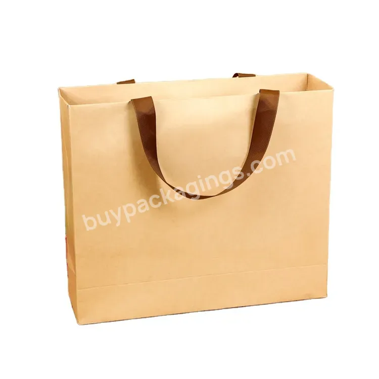 High Quality Kraft Paper Gift Bag Ribbon Handle Without Rope Tie Inside Printed Your Own Logo