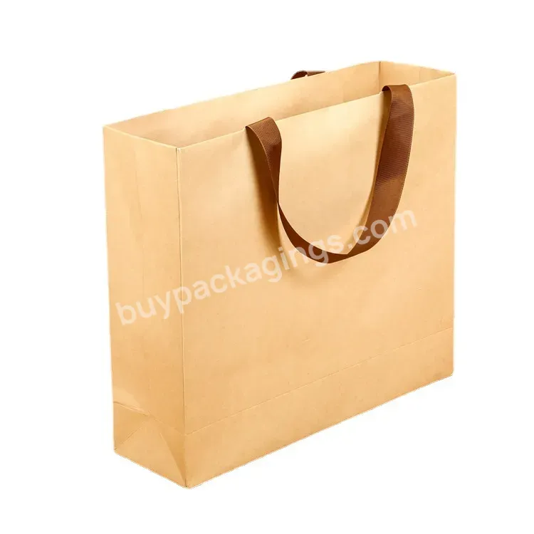 High Quality Kraft Paper Gift Bag Ribbon Handle Without Rope Tie Inside Printed Your Own Logo
