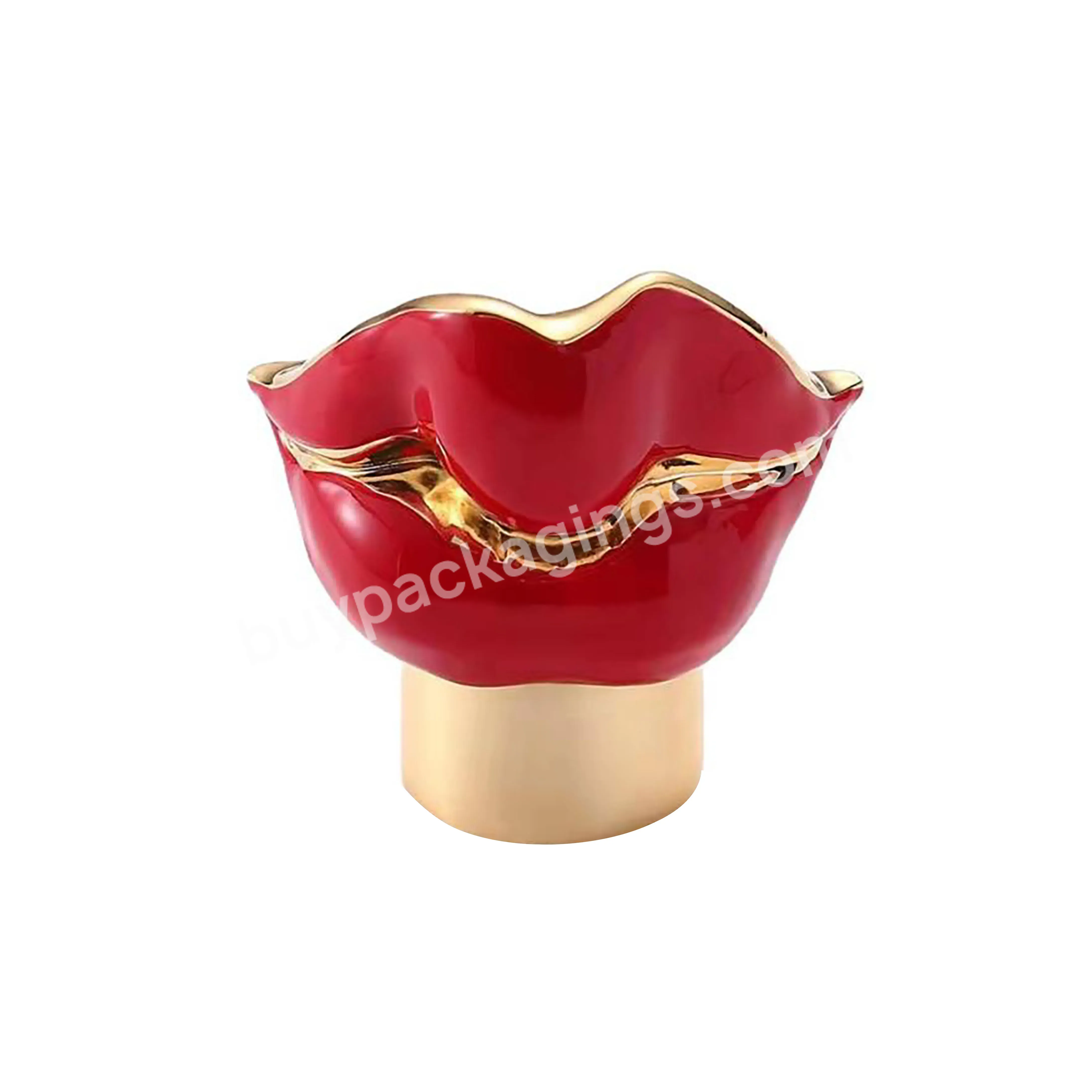 High Quality Lip Shape Kiss Red Gold Zinc Alloy Perfume Cap For Glass Perfume Bottle