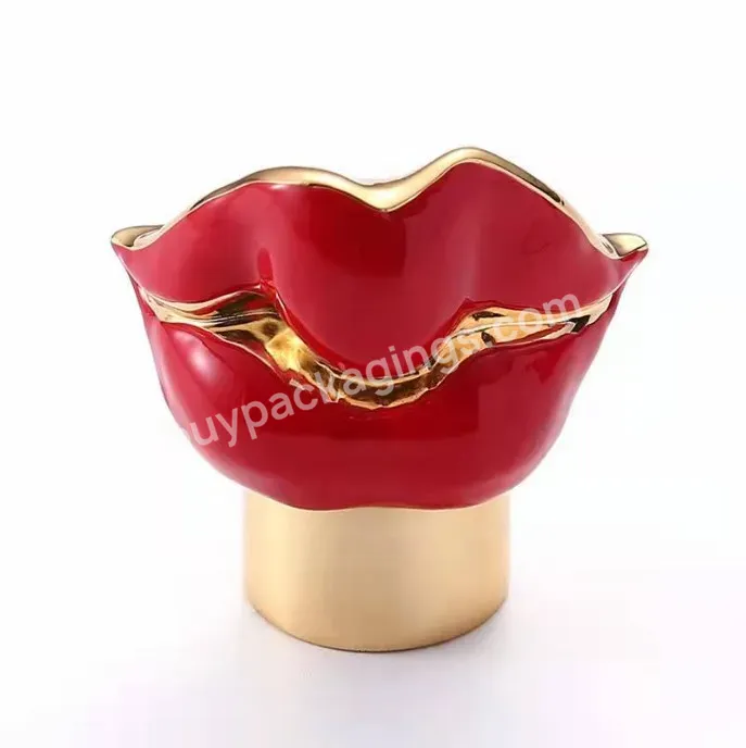 High Quality Lip Shape Kiss Red Gold Zinc Alloy Perfume Cap For Glass Perfume Bottle