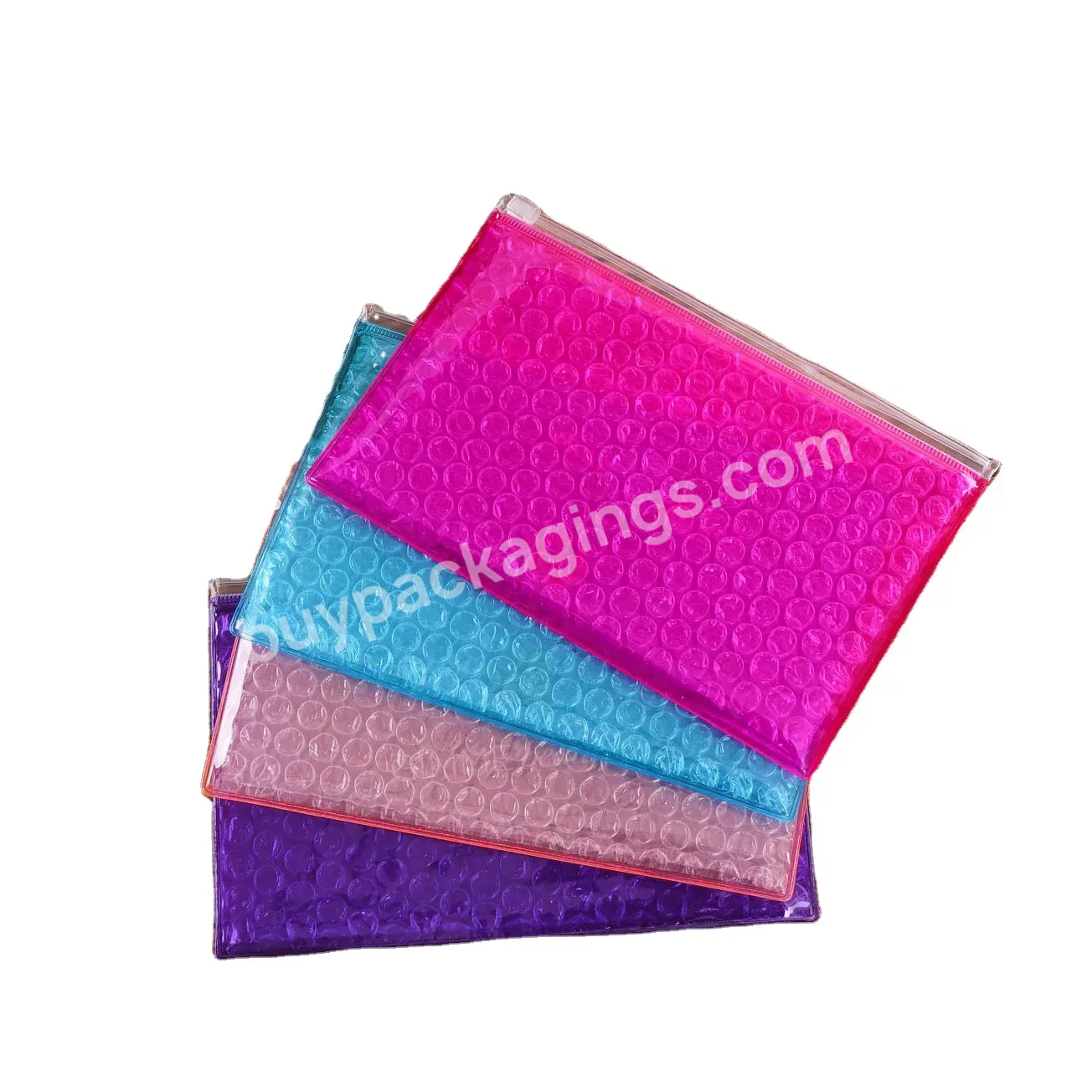 High Quality Logo Printed Pvc Plastic Poly Small Clear Pink Zipper Wrap Pouch Ziplock Bag With Bubble Purple Bubble Mailer