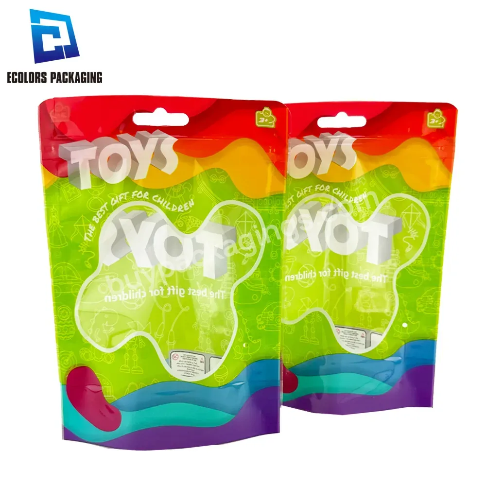 High Quality Low Moq Custom Shape Window Label Printing Stand Up Toys Packaging Plastic Bag With Zipper