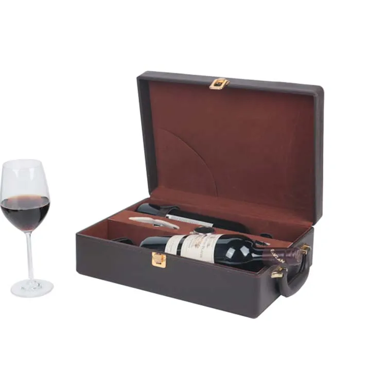 High quality luxurious leatherette custom made wine bottle packaging gift box wine set gift box with tool