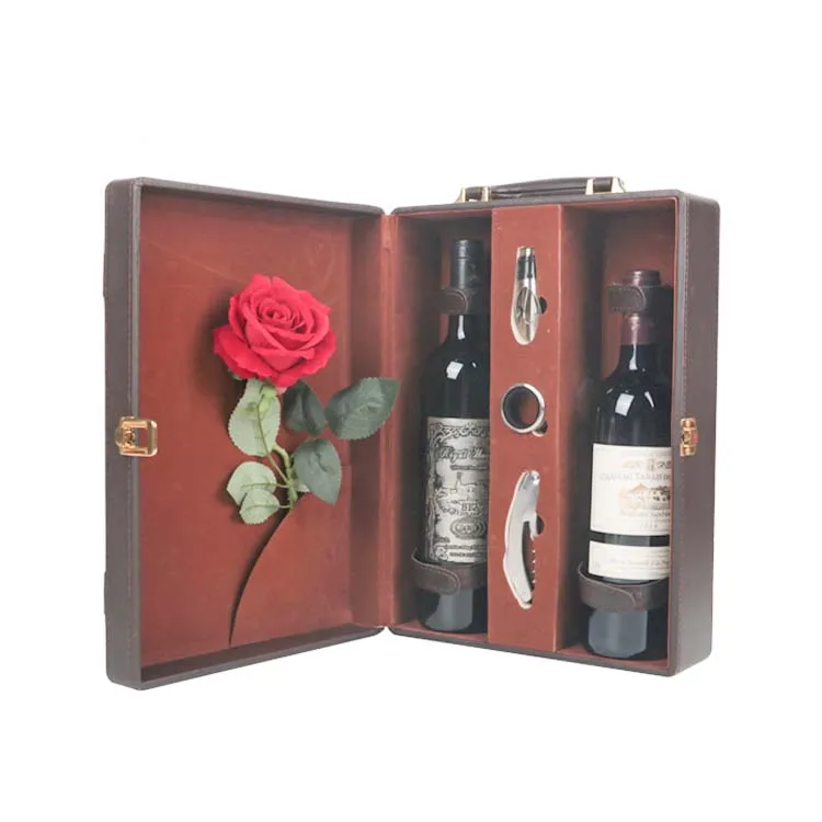 High quality luxurious leatherette custom made wine bottle packaging gift box wine set gift box with tool