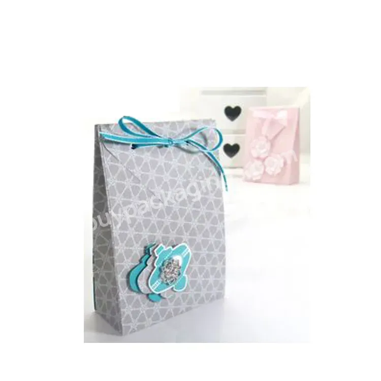 High Quality Luxury Accept Customised Logo Gift Carry Paper Shopping Bags With Bow Tie Ribbon Handle