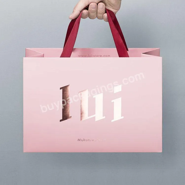 high quality luxury custom logo printed boutique paper shopping bags with ribbon handle