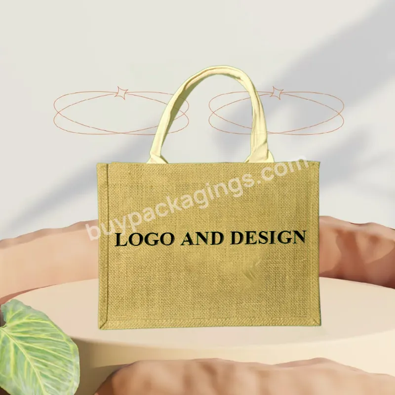 High Quality Luxury Gift Tote Bag Brown Burlap Shopping Carry Jute Beach Bag For Women