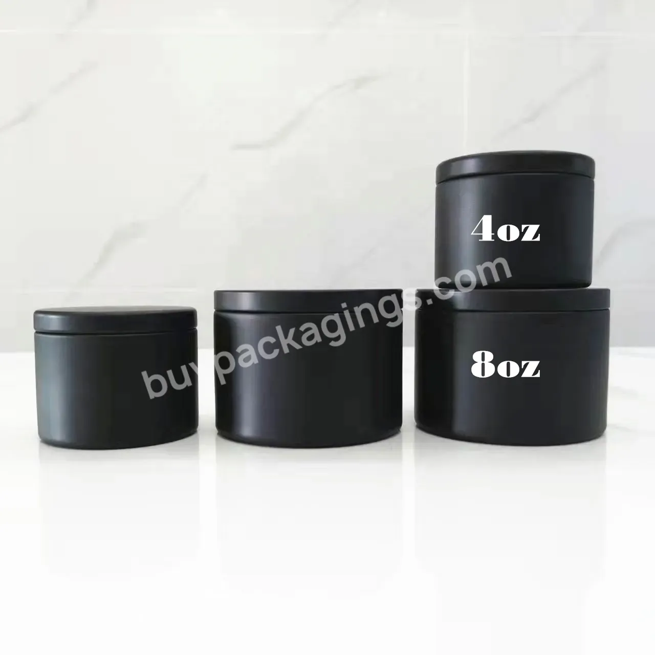 High Quality Matte Black 8oz Candle Tin With Lid Upright Vertical Straight Candle Tin With Flush Lid 80x60mm