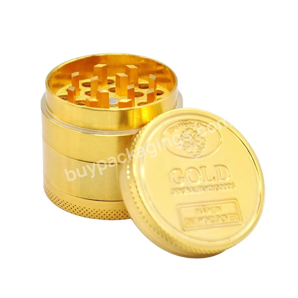 High Quality Metal Smoke Grinder Four-layer Diameter 40mm 50mm 60mm Zinc Alloy Gold Coin Smoking Grinder