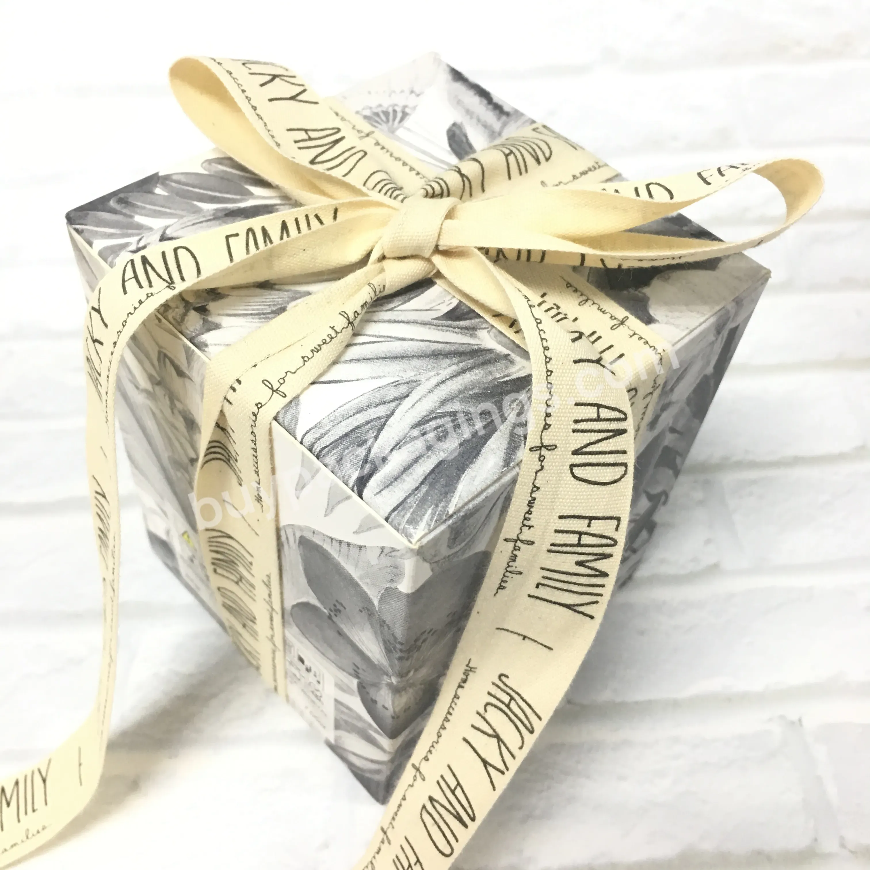 High Quality New Design White Cotton Gift Ribbons With Black Custom Printed Logo Satin Grosgrain Ribbon