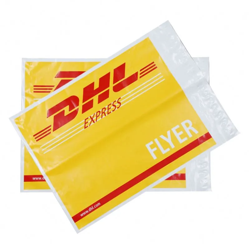 High Quality OEM Custom Strong Self Adhesive Dhl Express Flyer Polymailer Printed Gold Plastic Mailer Post Delivery Bag