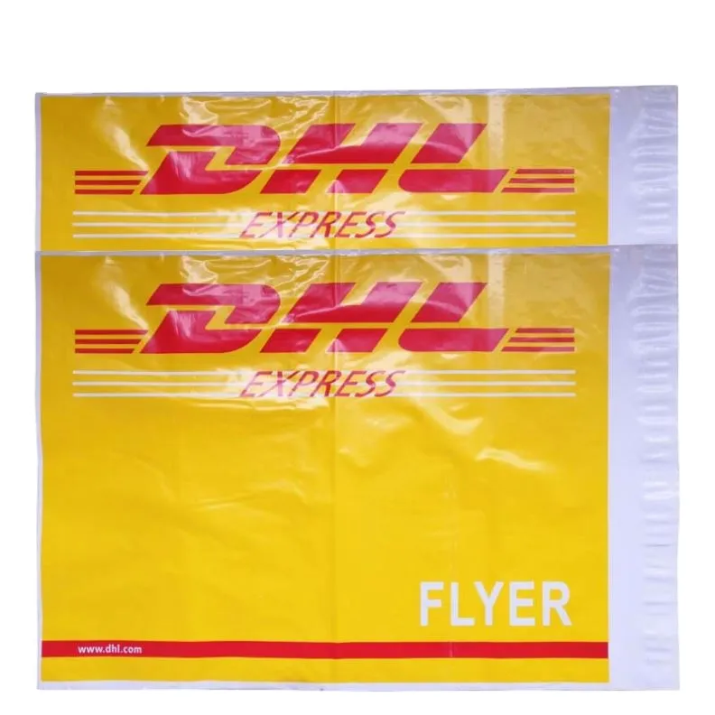 High Quality OEM Custom Strong Self Adhesive Dhl Express Flyer Polymailer Printed Gold Plastic Mailer Post Delivery Bag