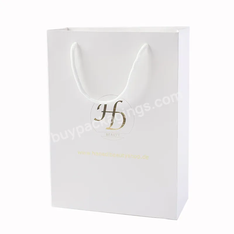High Quality Paper Shopping Packaging Art Paper Bag With Glossy Gold Logo And Rope Handle For Shoes And Clothing
