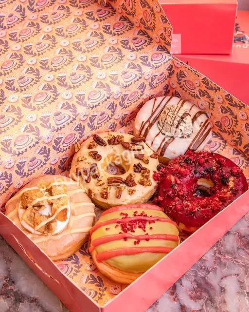 High Quality Pink Donut Box Cheap Donuts Packaging Thick Kraft Paper Dessert
