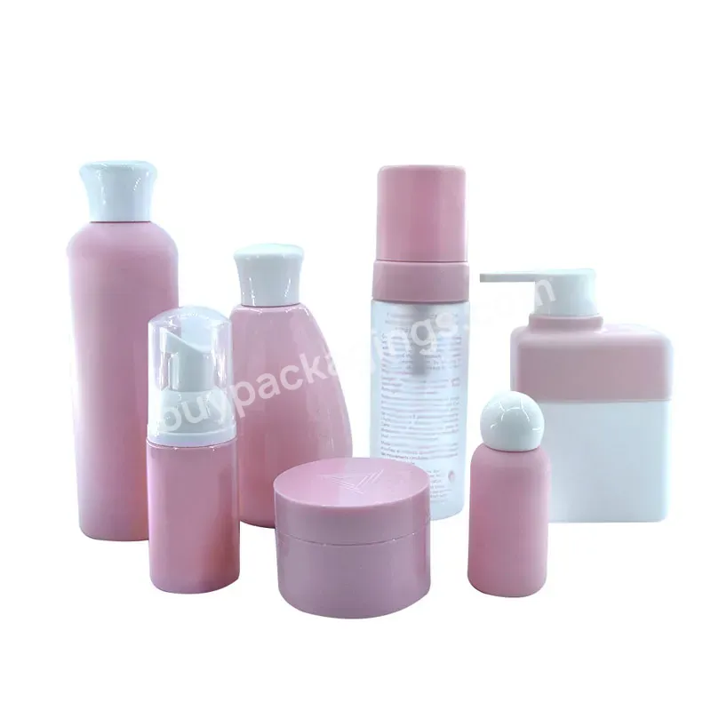 High Quality Plastic Pet Bottle Cream Jar Pink Cosmetic Set Empty Skin Care Packaging Container Lotion Toner Bottle Eye Cream