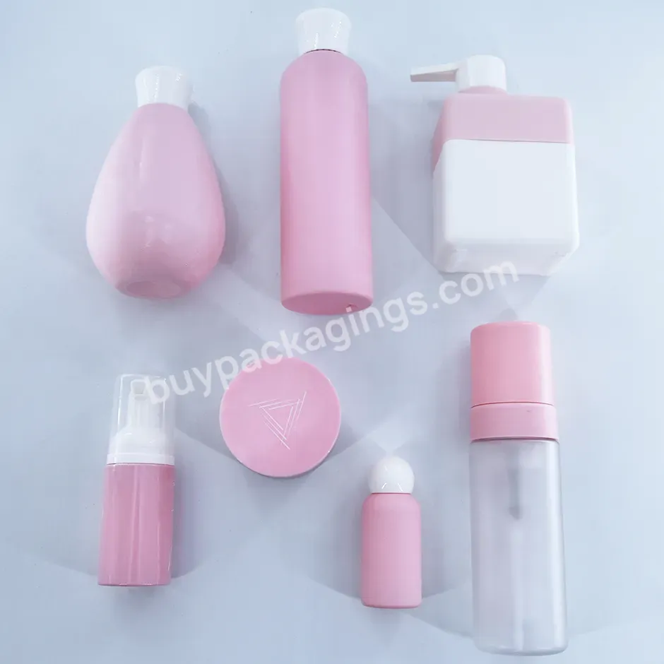 High Quality Plastic Pet Bottle Cream Jar Pink Cosmetic Set Empty Skin Care Packaging Container Lotion Toner Bottle Eye Cream