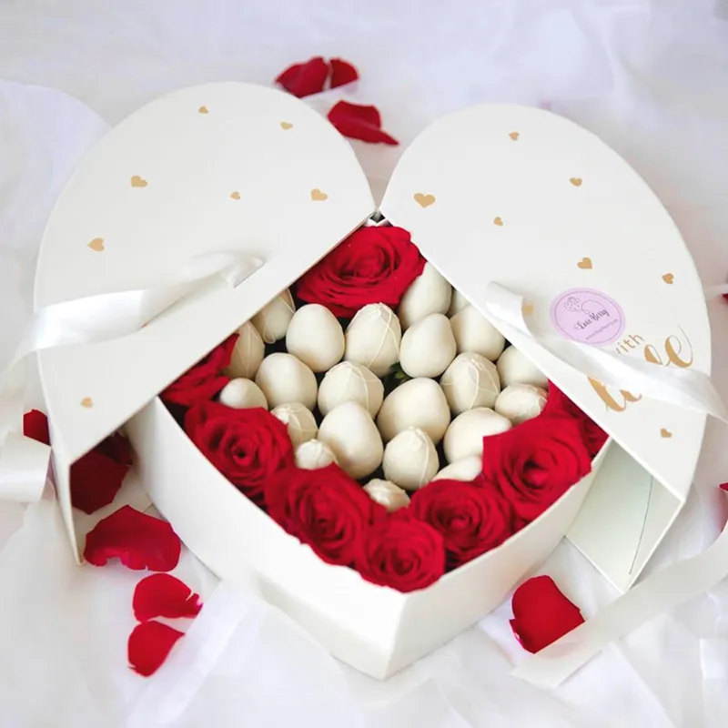 High Quality Preserved Roses Box Manufacturers Heart Cardboard Box Valentine Heart Box with Ribbon