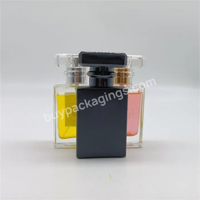 High Quality Refillable 30ml Square Women Men's Spray Perfume Bottle High End Clear Matte Black Glass Perfume Bottles 50ml
