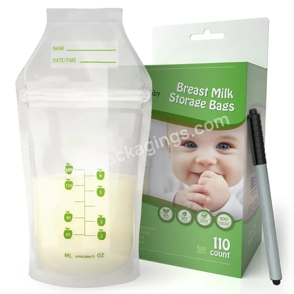 High Quality Reusable Zipper Plastic Stand Up Packaging Baby Food Pouch Breastmilk Breast Milk Storage Bags
