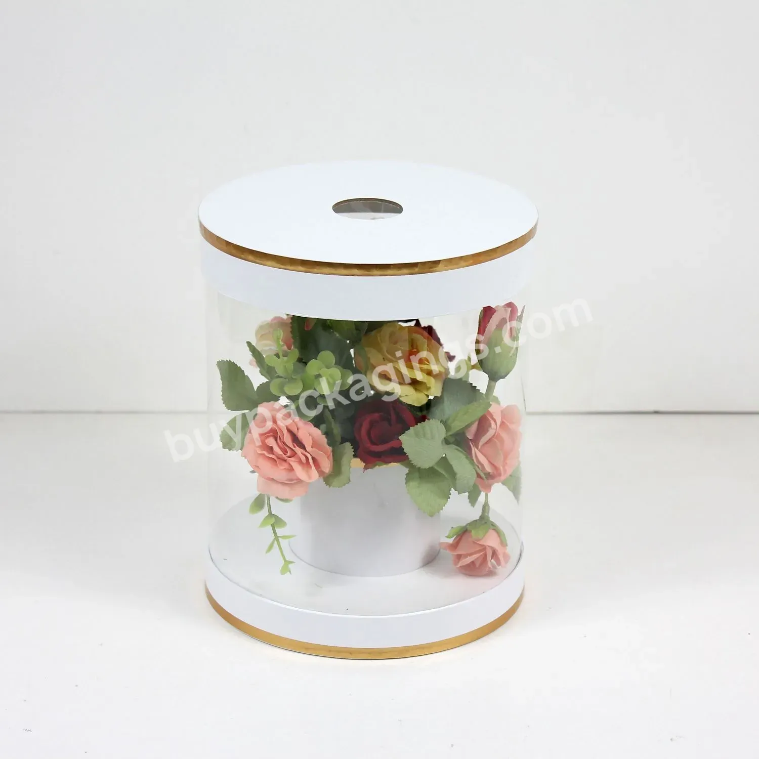 High Quality Round Flower Box With Transparent Pvc Window Paper Boxes For Flowers