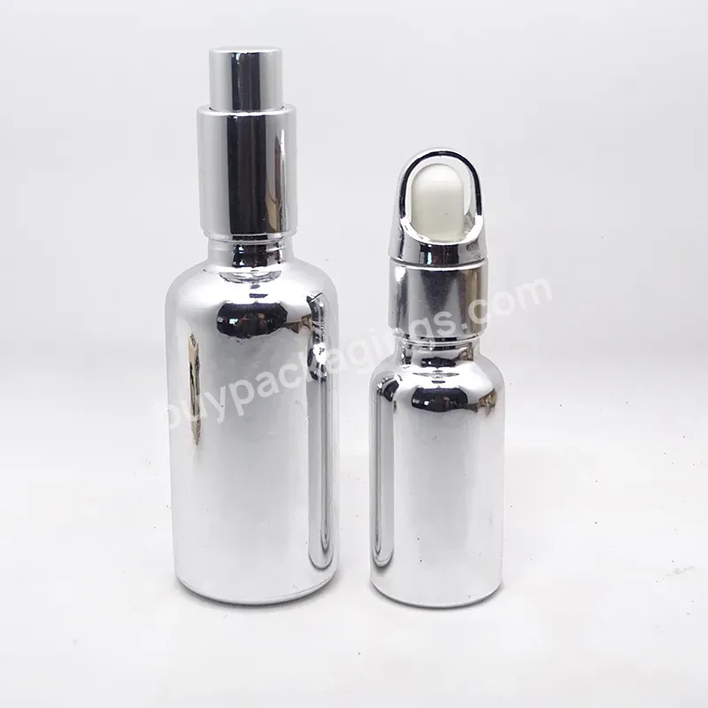 High Quality Round Silver Electroplate Glass Bottle With Dropper 5ml 10ml 15ml 20ml For Essential Oil