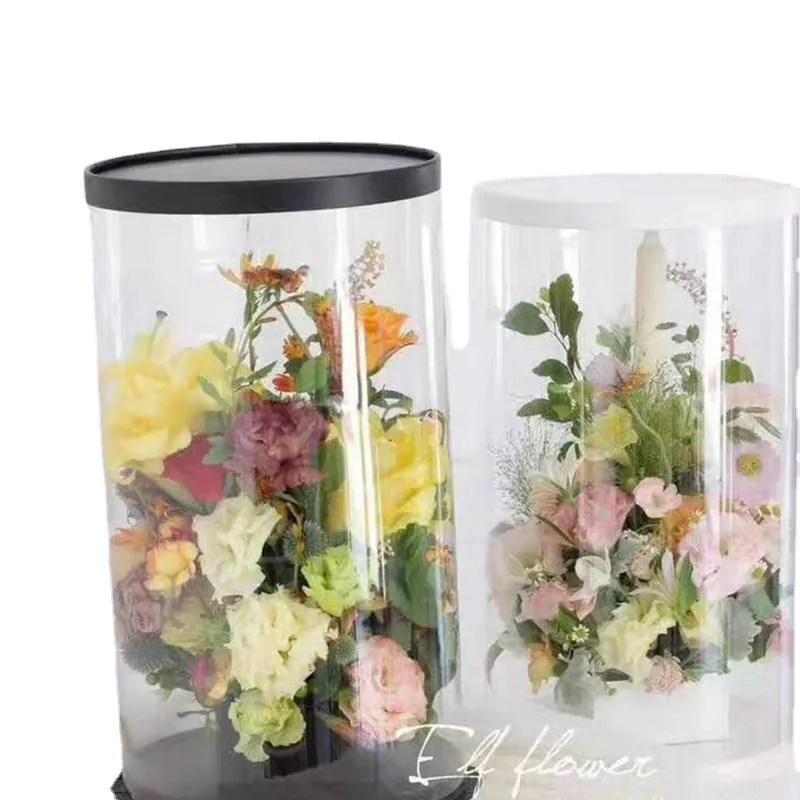 High Quality Transparent Plastic Preserved Bouquet Packaging Luxury White Clear Flower Cake Box Pvc Flower Boxes