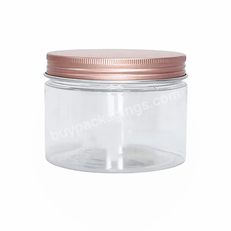 High Quality Various Size 8oz 500ml 600ml Candy Empty Clear Pet Cookie Can Food Container Plastic Jar With Gold Lids