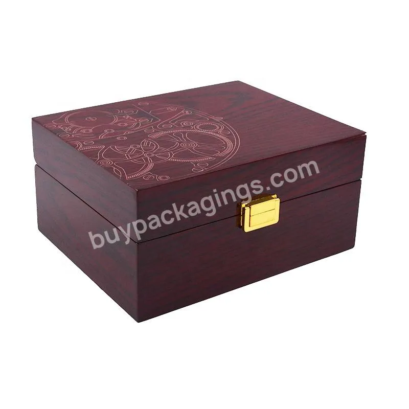 High Quality Watch Box Printed Luxury Wooden Custom Logo Wood Watch Packaging Box With Gold Lock