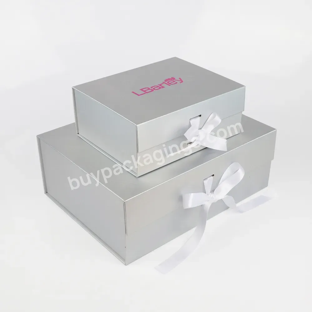 Highend Custom Eco Friendly Rectangle Luxury Holographic Paper Folding Magnetic Gift Box With Ribbons