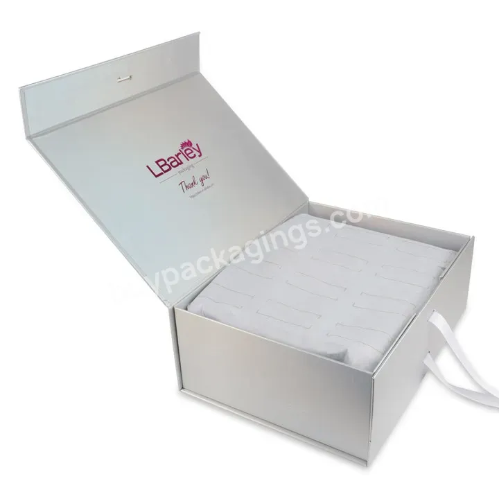 Highend Custom Eco Friendly Rectangle Luxury Holographic Paper Folding Magnetic Gift Box With Ribbons