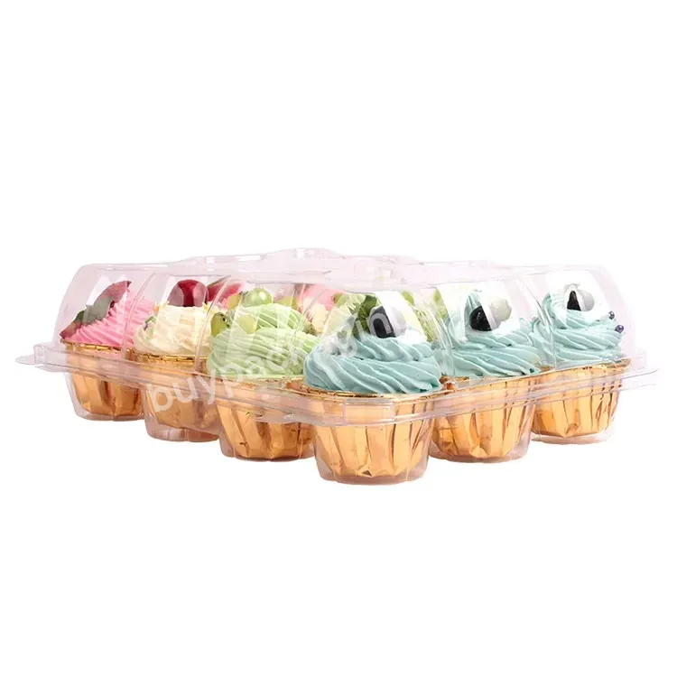 Hinged Clamshell Transparent Plastic Dessert Pastry 6 12 24 Hole Muffin Cookie Cupcake Box Bulk Manufacturer