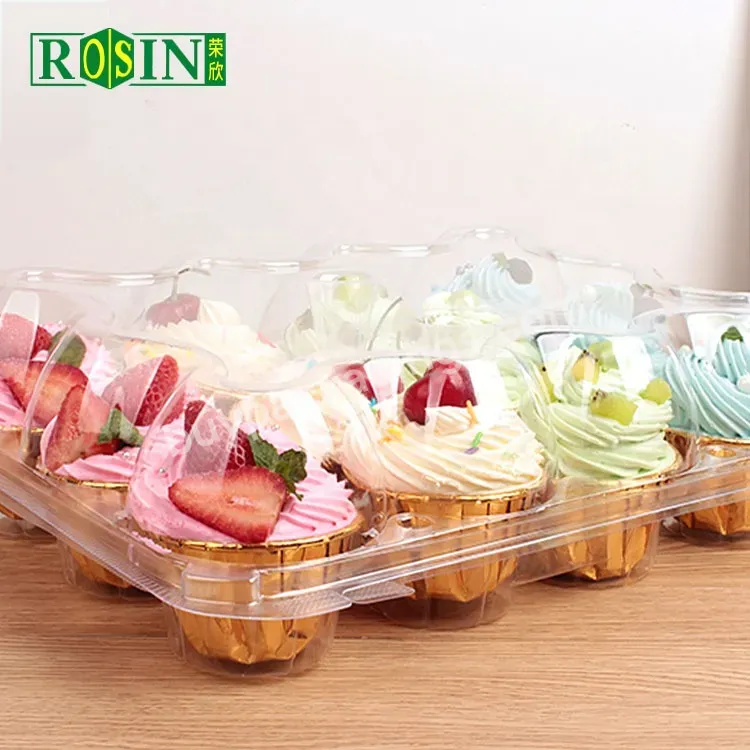 Hinged Clamshell Transparent Plastic Dessert Pastry 6 12 24 Hole Muffin Cookie Cupcake Box Bulk Manufacturer