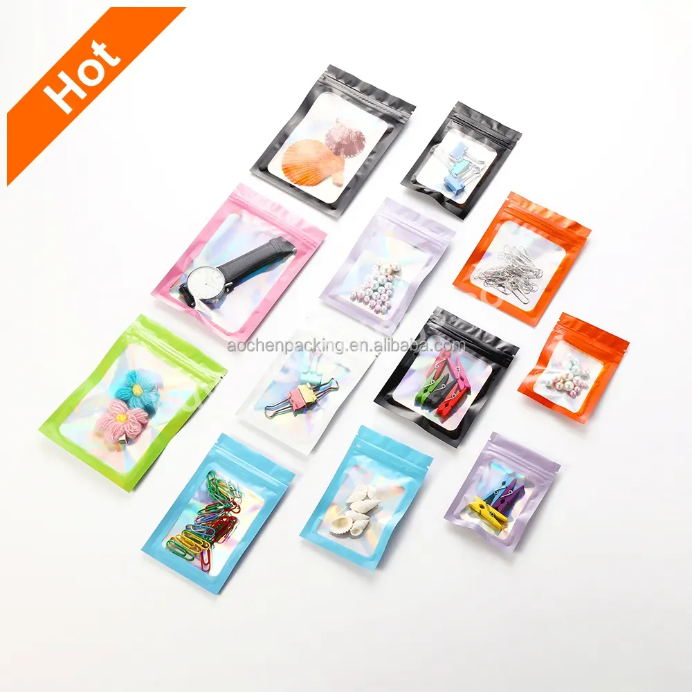Holographic Bag Ziplock Smell Proof Gradient,Jewelry Packaging Plastic,Small Order Bags