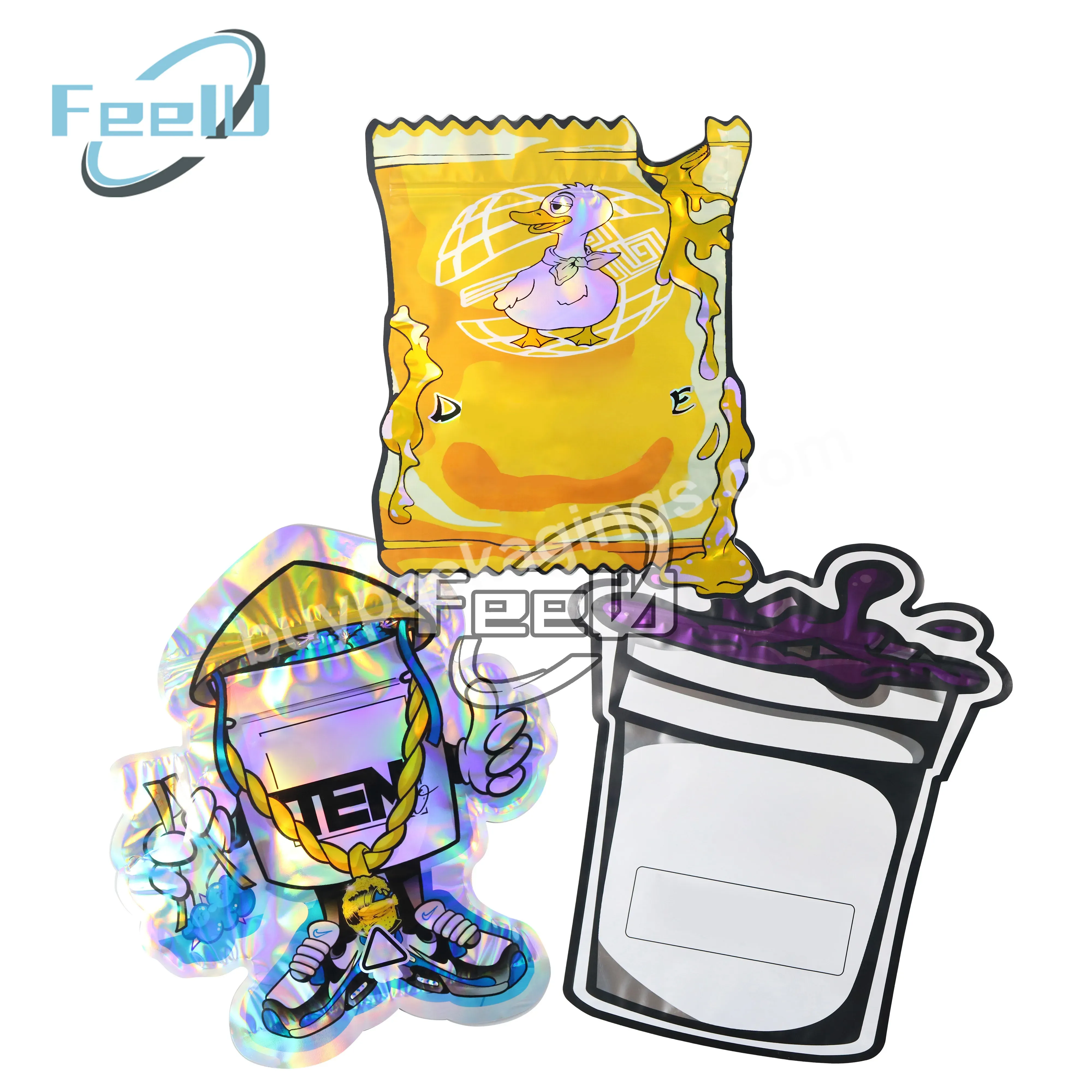 Holographic Mylar Aluminum Foil Zipper Bags Die Cut Mylar Bags Custom Stand Up Pouch Bag