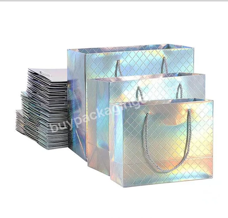 Holographic Paper Bag Custom Your Own Logo Printing Private Label  Gift Clothing Bag Luxury Paper Boutique Shopping Bags