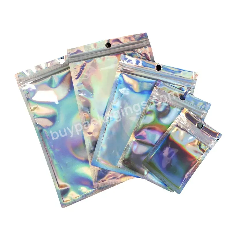 Holographic Plastic Smell Proof 3.5 7g 1oz Zipper Mylar Bags Stand Up Packaging