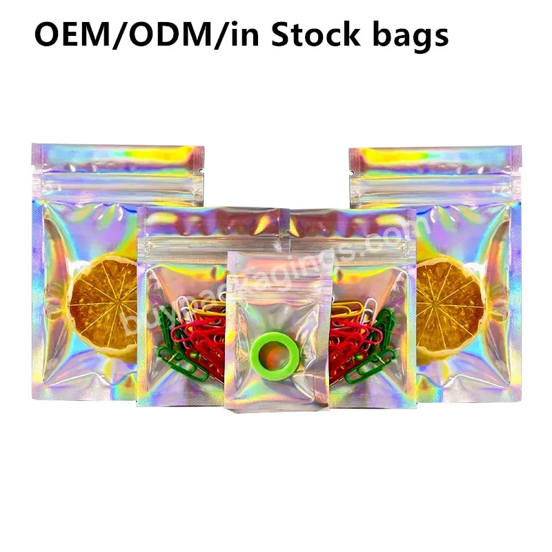 Holographic Resealable Smell Proof Food Small Ziplock Plastic Packaging Mylar Hologram Bags