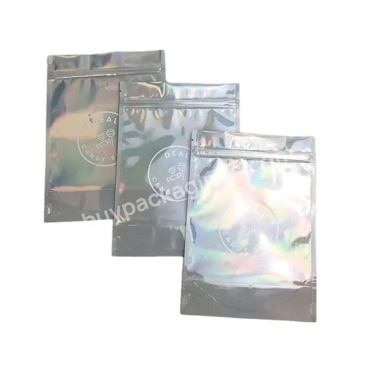 Holographic Snack Food Packaging Ziplock Mylar Foil Bags Gummy Candy Plastic Bags For Cosmetic Hologram Pouch