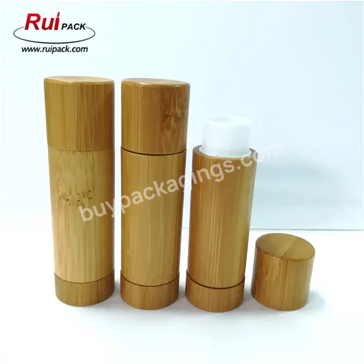 Hot 4g 5g Pp Plastic Lip Balm Container With All Bamboo Outside Empty Cosmetic Packaging Stick Tube