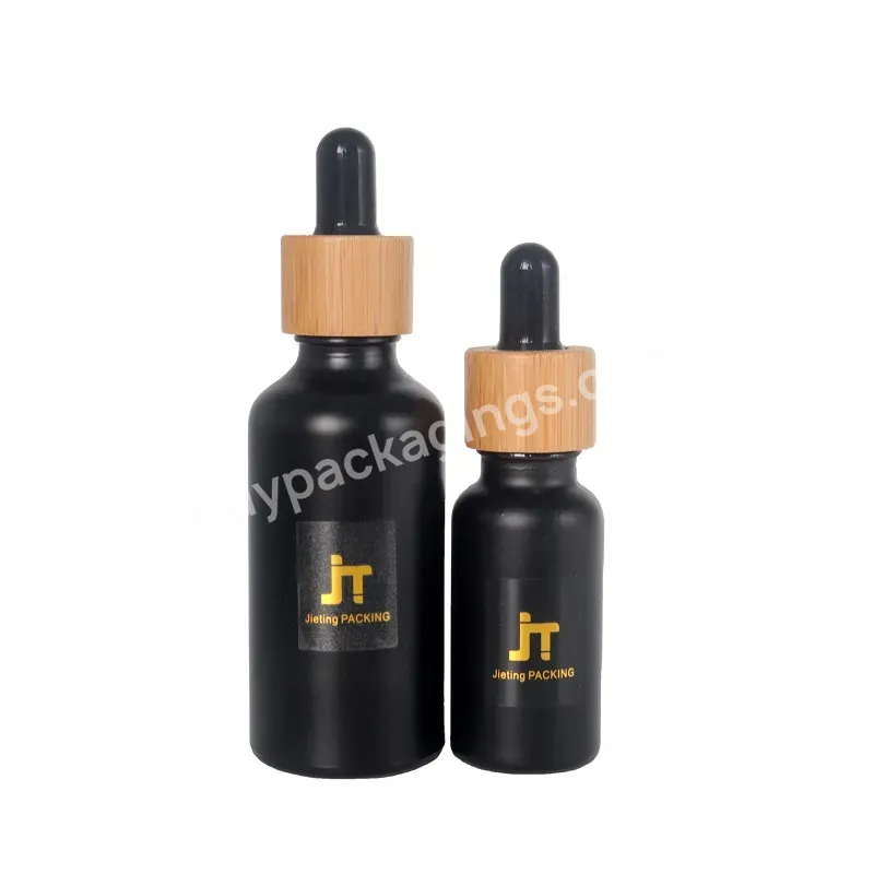 Hot 5ml Paper Tube 10ml 15ml 20ml 30ml 50ml 100ml Matte Black Essential Oil Serum Glass Dropper Bottle With Bamboo Cap