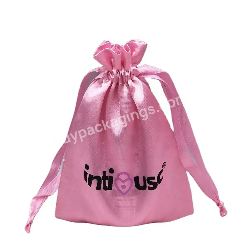 Hot Custom Logo Drawstring Jewelry Pouch Pink Wig Packaging Satin Hair Bag