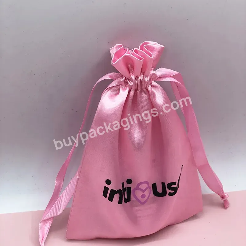 Hot Custom Logo Drawstring Jewelry Pouch Pink Wig Packaging Satin Hair Bag