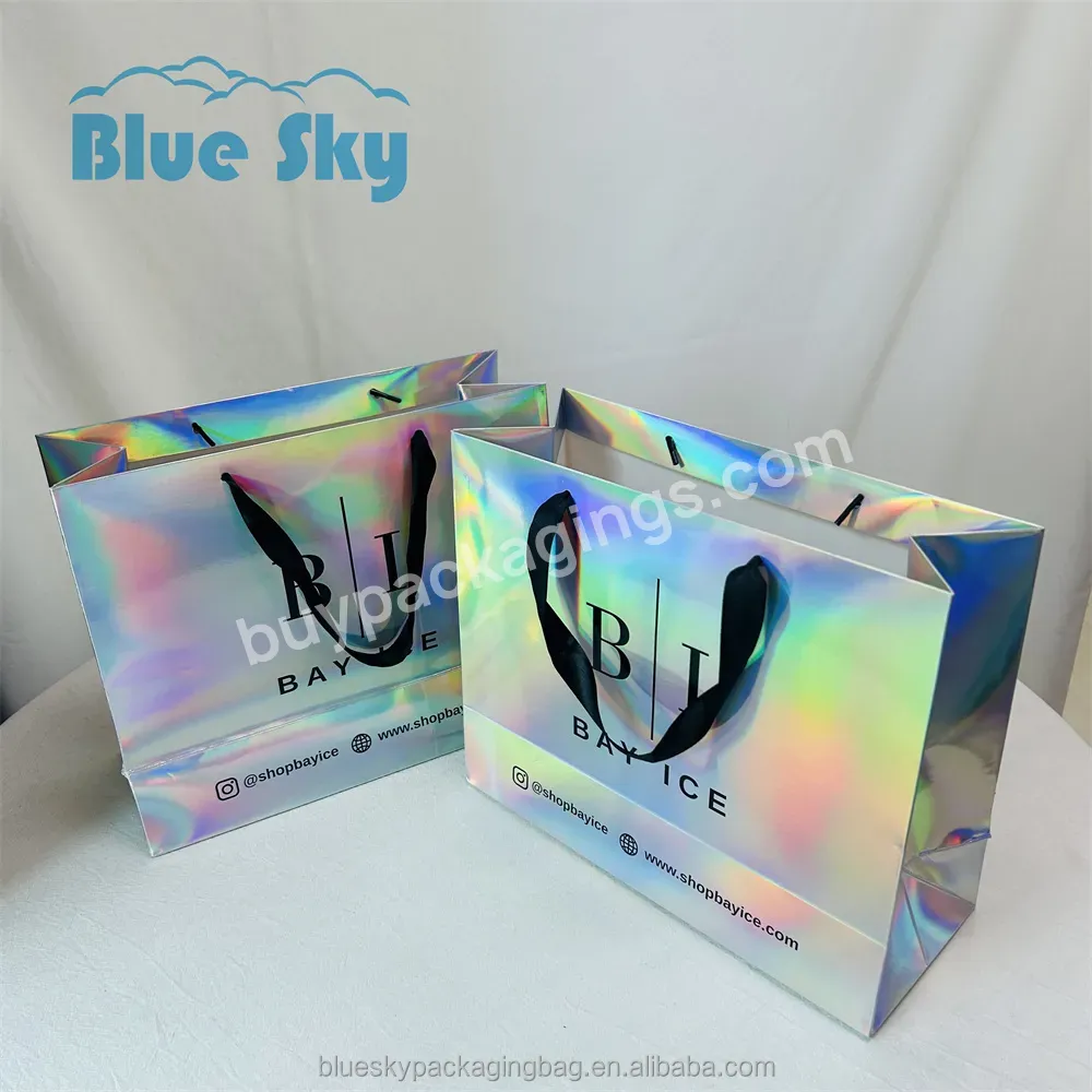 Hot Custom Printing Recyclable Holographic Paper Shopping Bag For The Boutique Collection