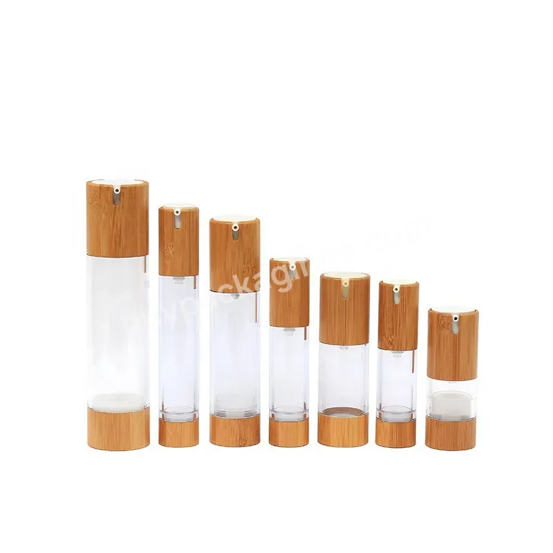 Hot Oem 15/30/50/80/100/120ml Cosmetic Transparent Airless Pump Bottles With Bamboo Bottom And Cap