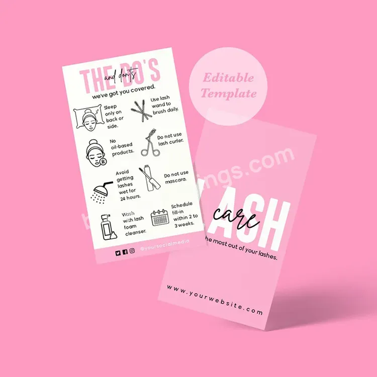Hot Pink Eyelash Printing Business Card With Logo Lash Care Card Pink Eyelash Care Card For For Small Business