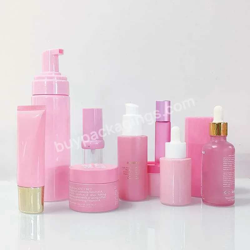 Hot Sale 100ml 200ml Luxury Cosmetic Packaging Pink Glass Lotion Bottle With Body Mist Spray Pump For Skin Care Packaging